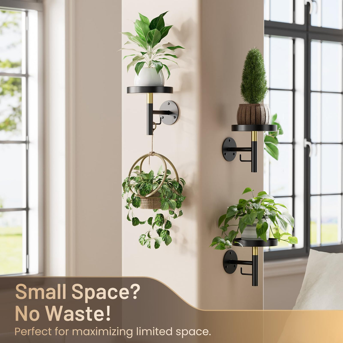 YUOROS wall planter shelf in black for organized indoor displays
