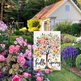YUUIKLLE Hello Spring Garden Flag bright colors detail adds charm to porches and gardens.