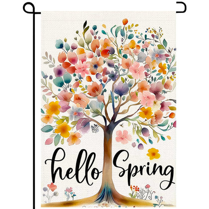 YUUIKLLE Hello Spring Garden Flag front view boosts curb appeal with bright, seasonal colors.