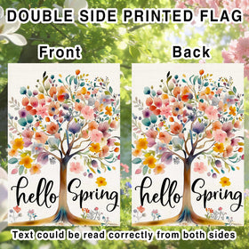 YUUIKLLE Hello Spring Garden Flag linen texture close-up highlights durable outdoor material.