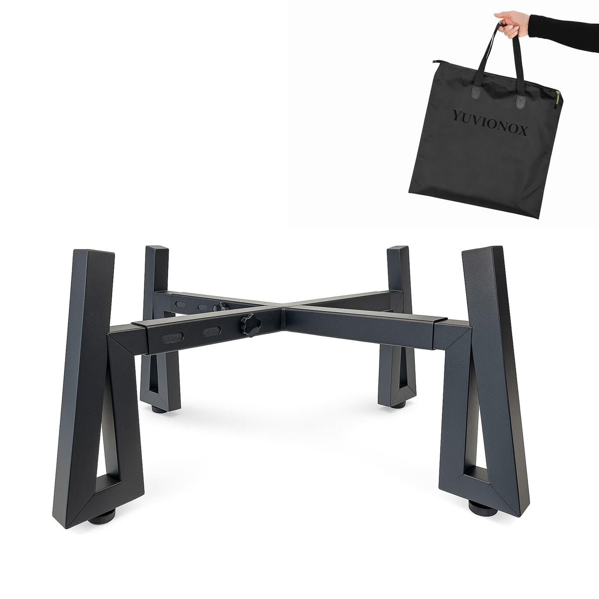 YUVIONOX fire pit stand with adjustable height for level setups on uneven ground