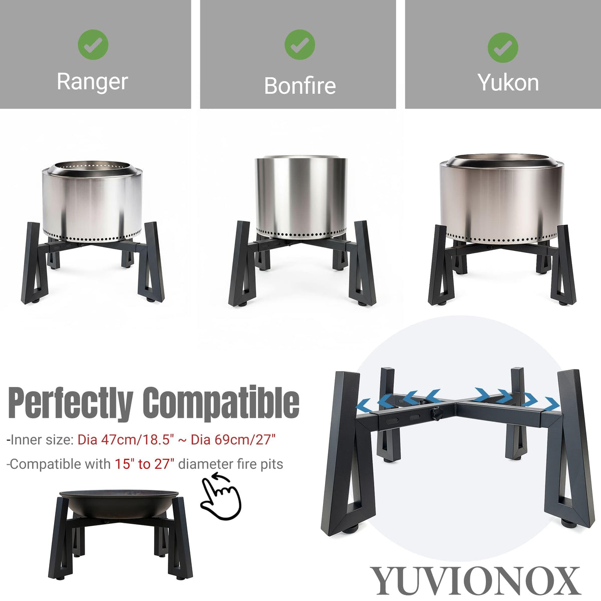 YUVIONOX fire pit stand protects decks by elevating heat away from surfaces