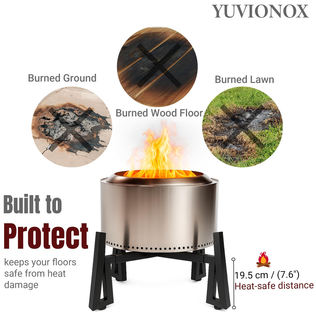 YUVIONOX stainless steel black fire pit stand with durable finish