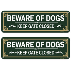 Yuzkouge Beware of Dog sign 2-pack with bold text improves outdoor visibility and safety.