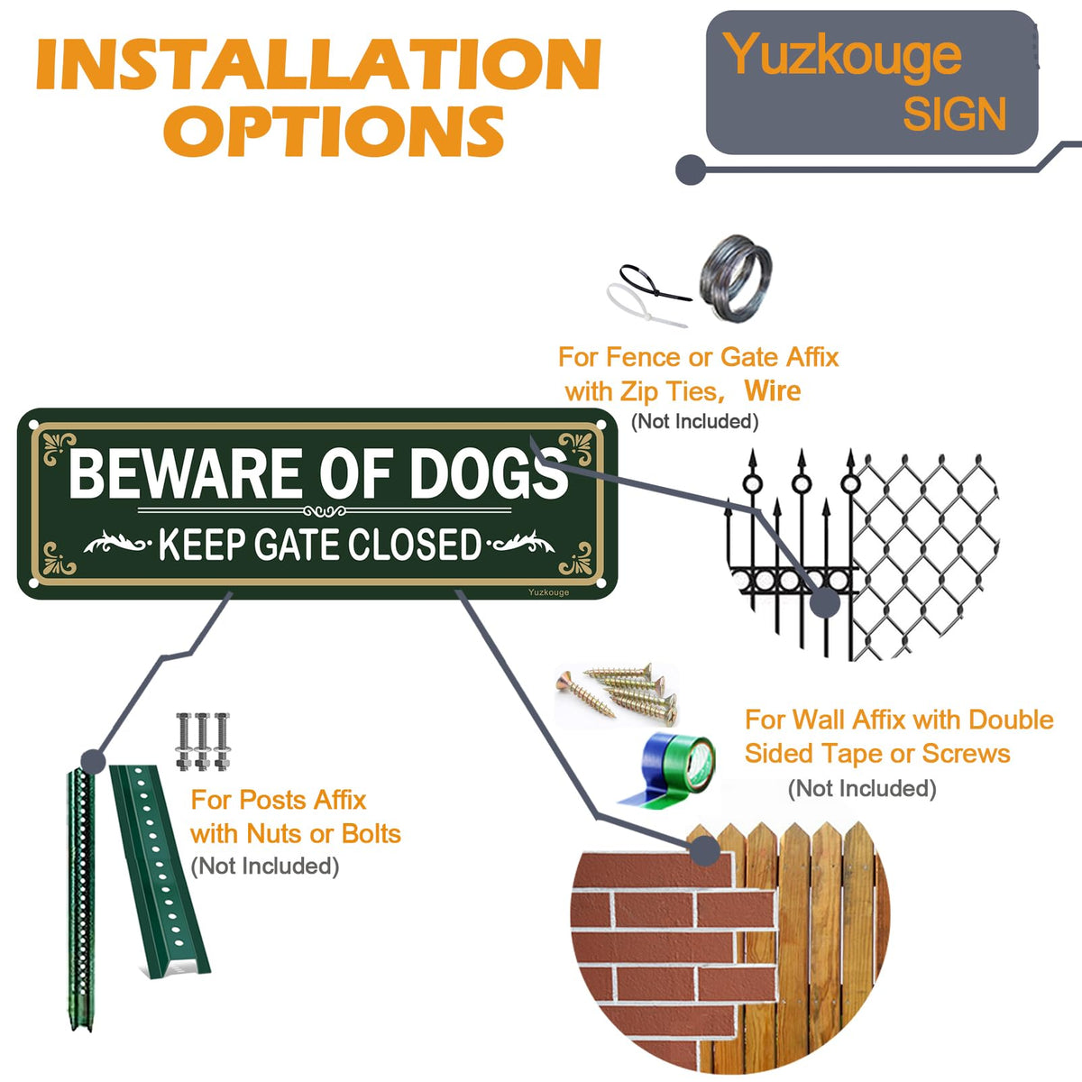 Yuzkouge rust-free aluminum sign resists weather and fading for long-term outdoor use.