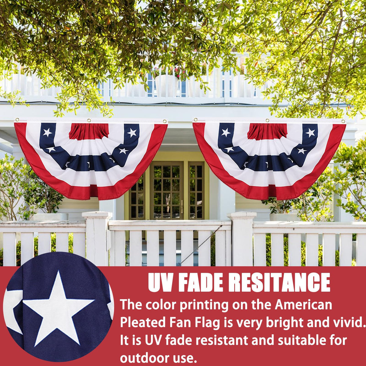 YVIVIJUV patriotic bunting for 4th of July adds festive flair to porches.
