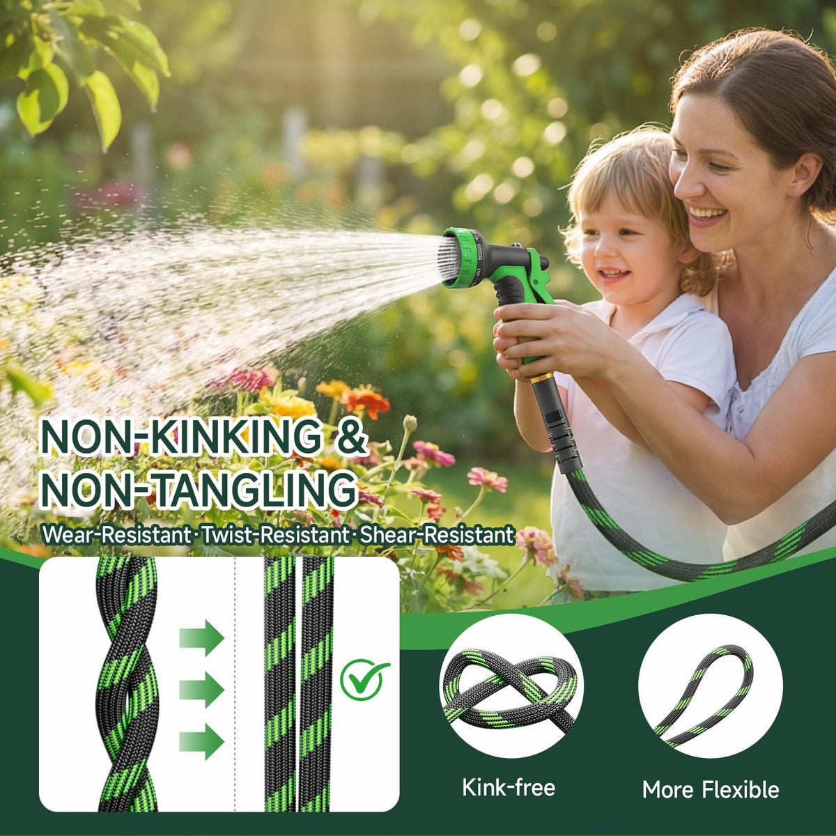 YWGGS heavy-duty kink-free hose with robust construction for outdoor cleaning.