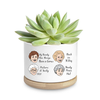 Ywkuiev Golden Girls Planter on a desk with succulent, ideal desk decor.