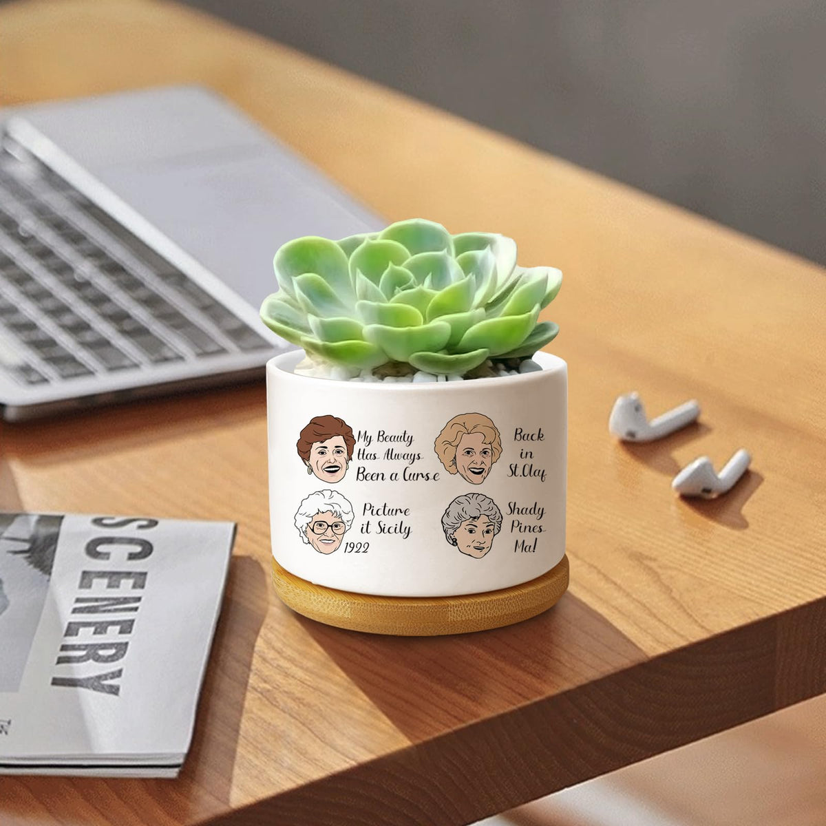 Ywkuiev Golden Girls Planter drainage hole supports healthy plant growth.