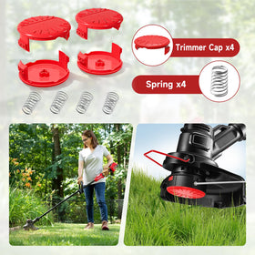 YWTESCH weed-eater cap on head shows durable replacement part.