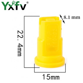 Closeup of YXFV AIXR11002VP sprayer nozzle in yellow showing precision design.