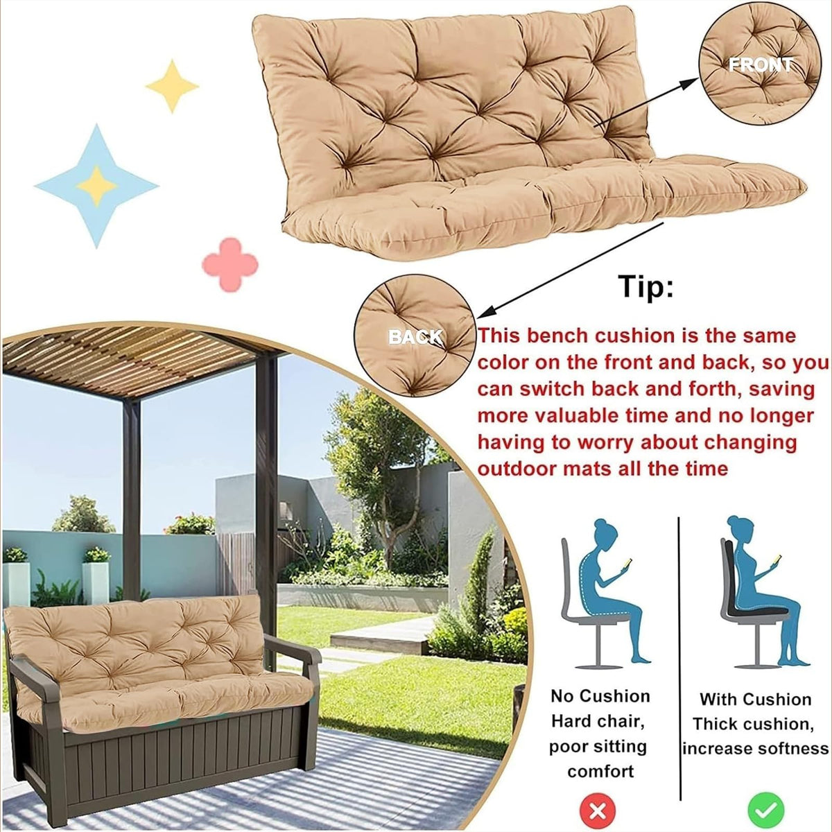 Non-slip drawstrings keep cushions secure on windy porches.