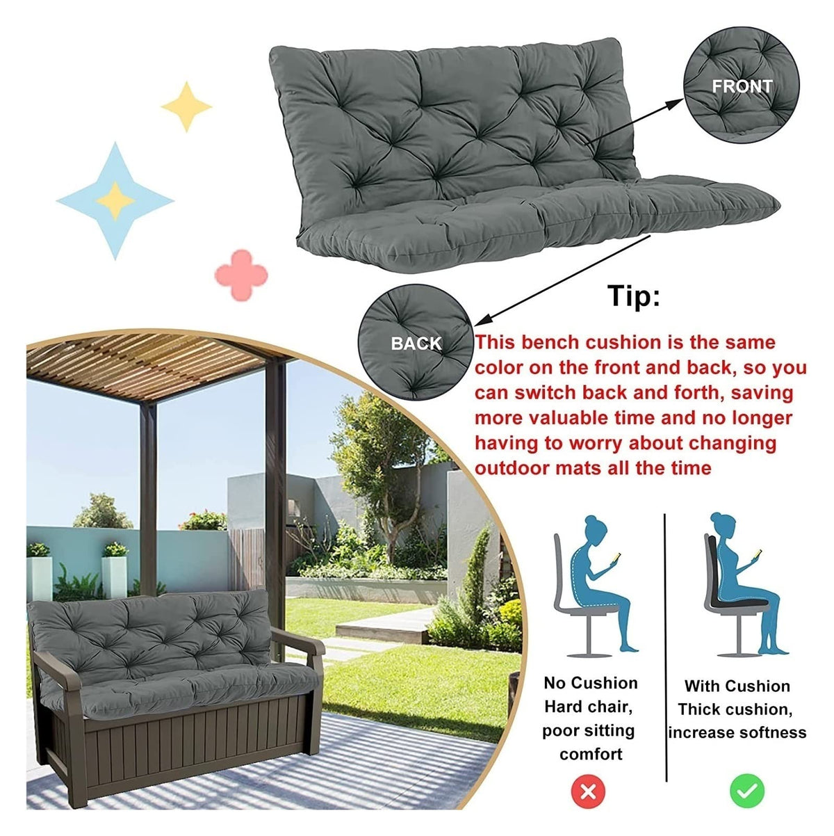 YXMKJOS patio swing cushion, non-slip design improves stability.