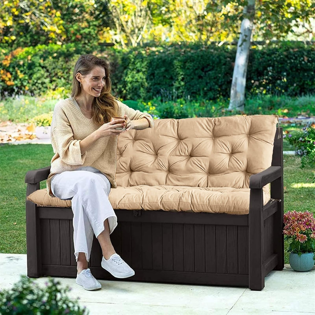 2-seat cushion dimensions for compact patio benches.