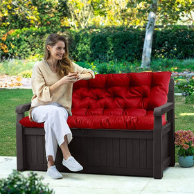YXMKJOS porch swing setup shown in a cozy outdoor spot.
