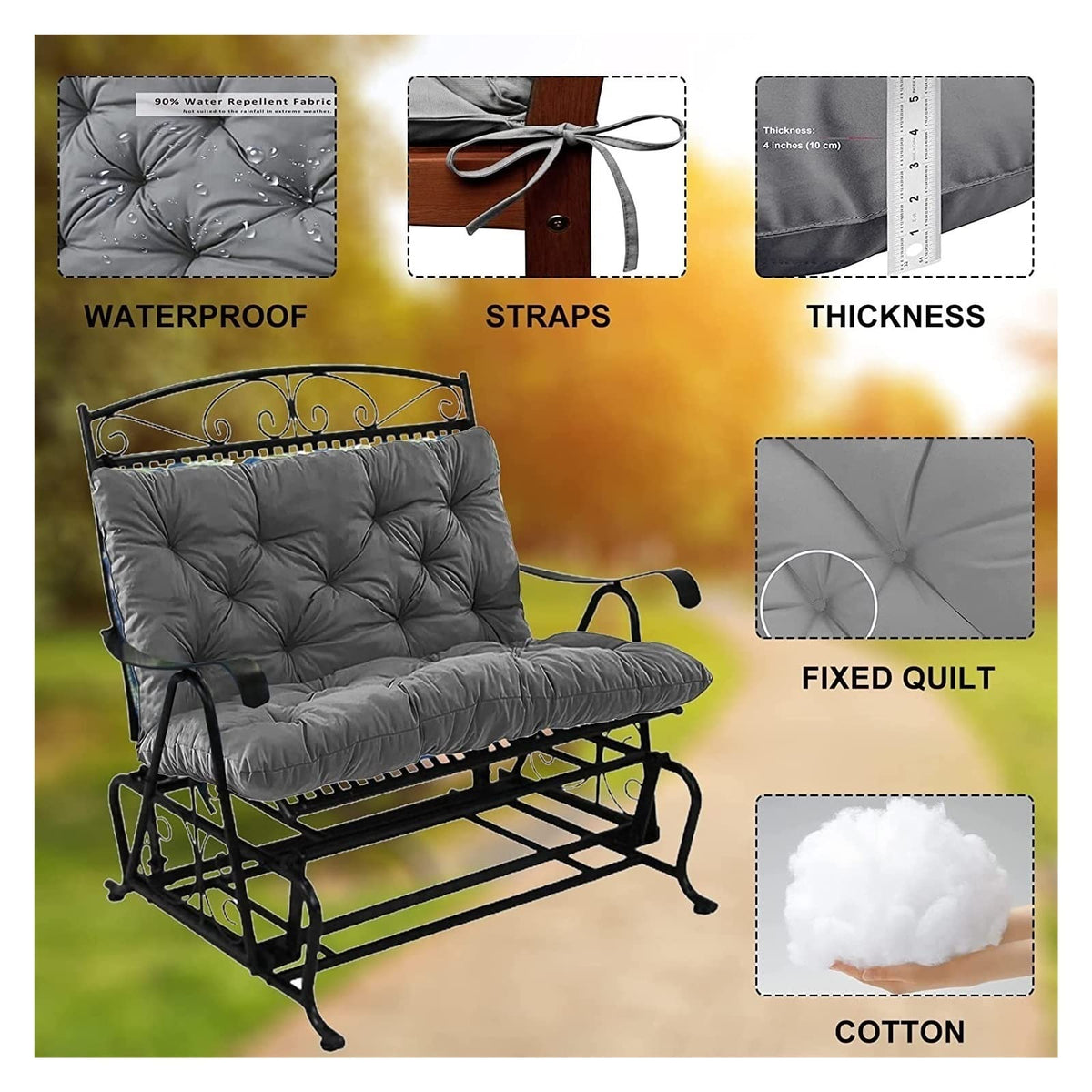 YXMKJOS 3-seat swing cushion backrest, weatherproof and durable.