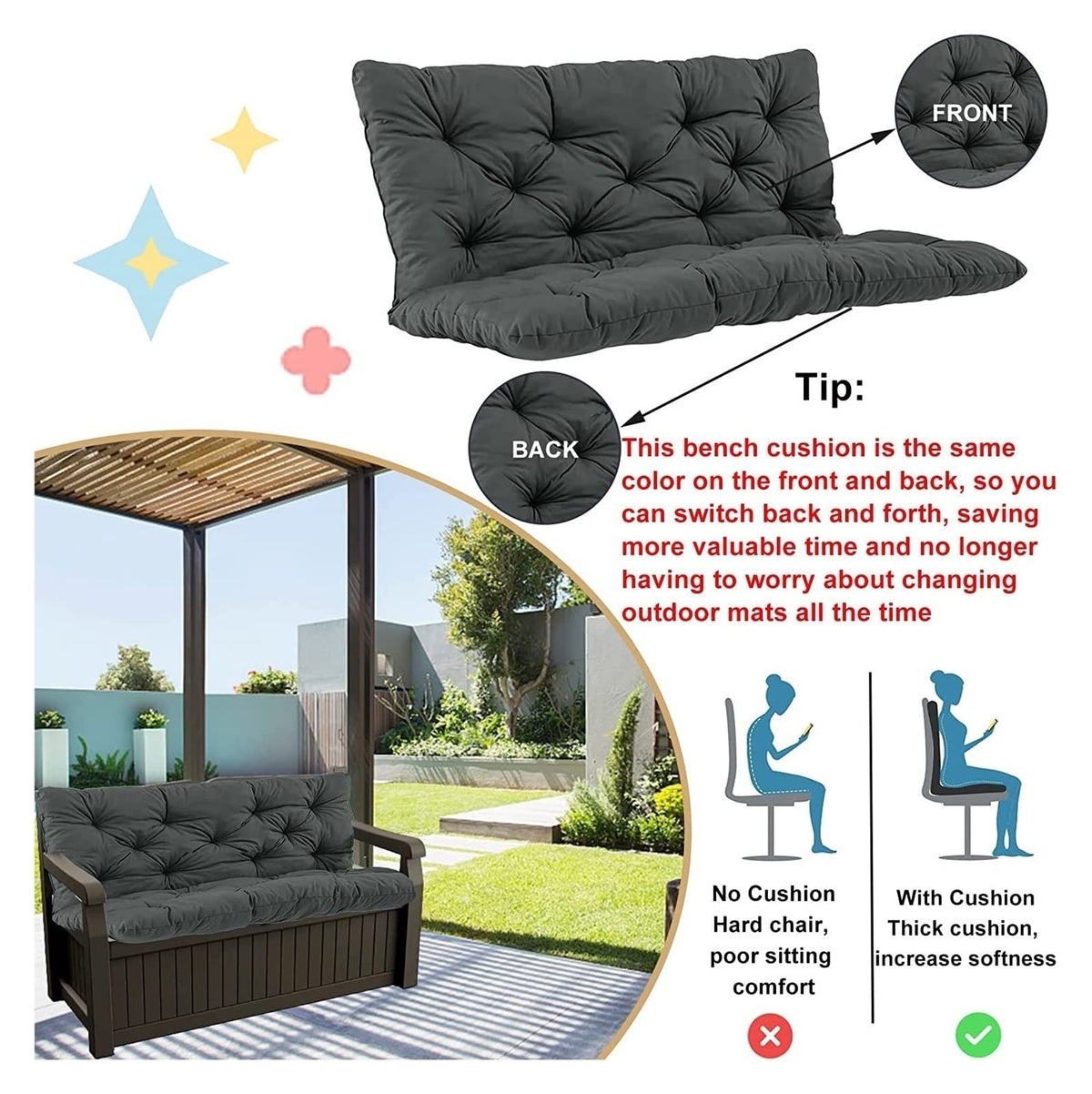 YXMKJOS backrest cushion on a 3-seat swing for relaxed lounging
