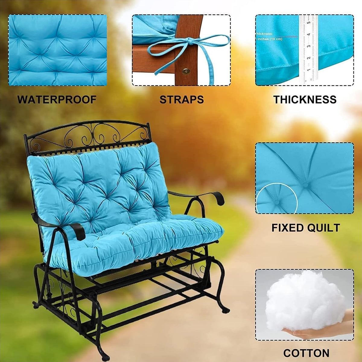 YXMKJOS swing cushion waterproof polyester close-up for rainproof outdoor seating.