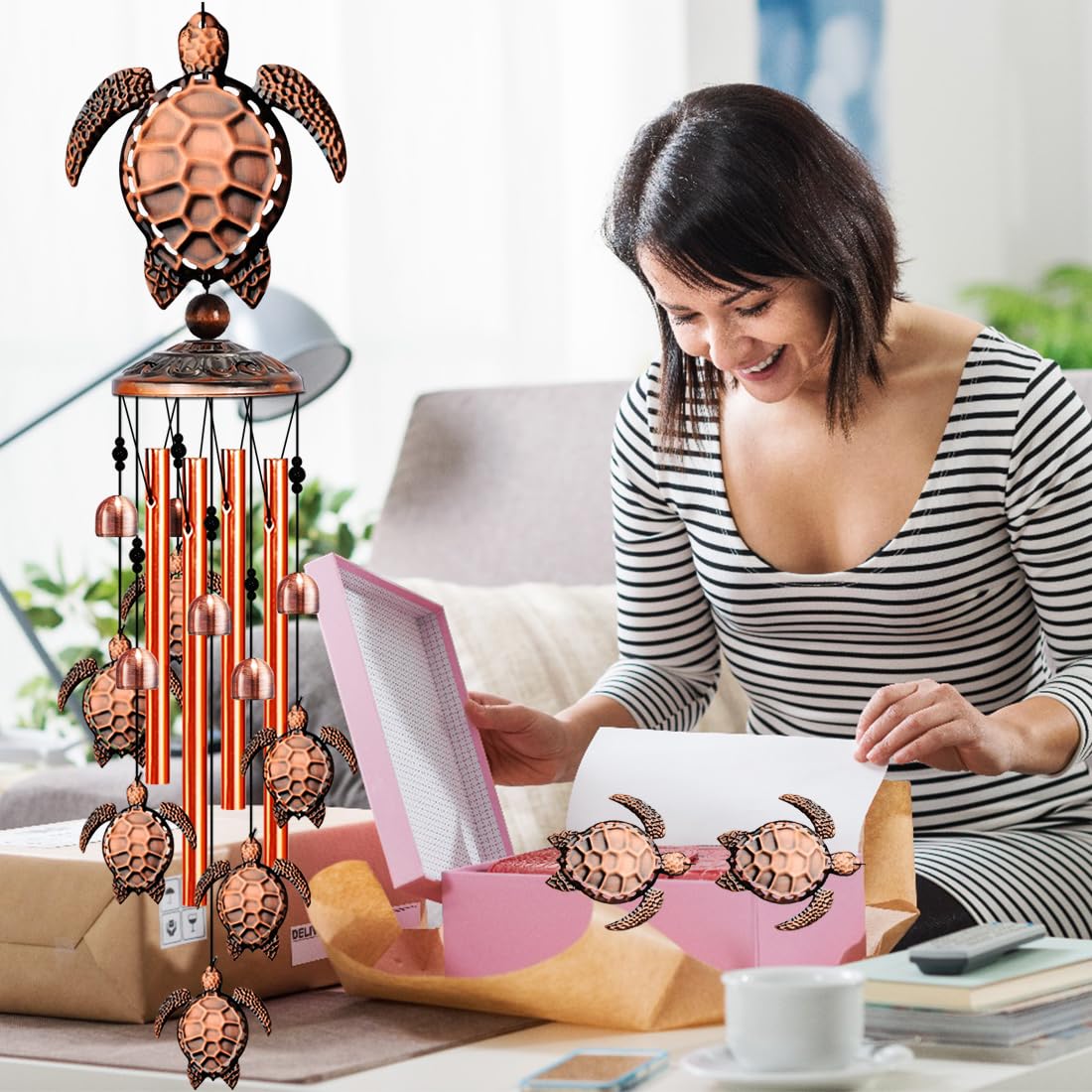 YXOTJHS Sea turtle wind chime adds coastal charm to patios.