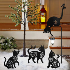 YY-Ladybug cat holding solar lantern stake decorative cat silhouette at night