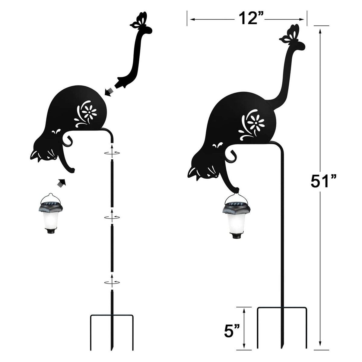 YY-Ladybug cat holding solar lantern stake garden stake with ambient illumination