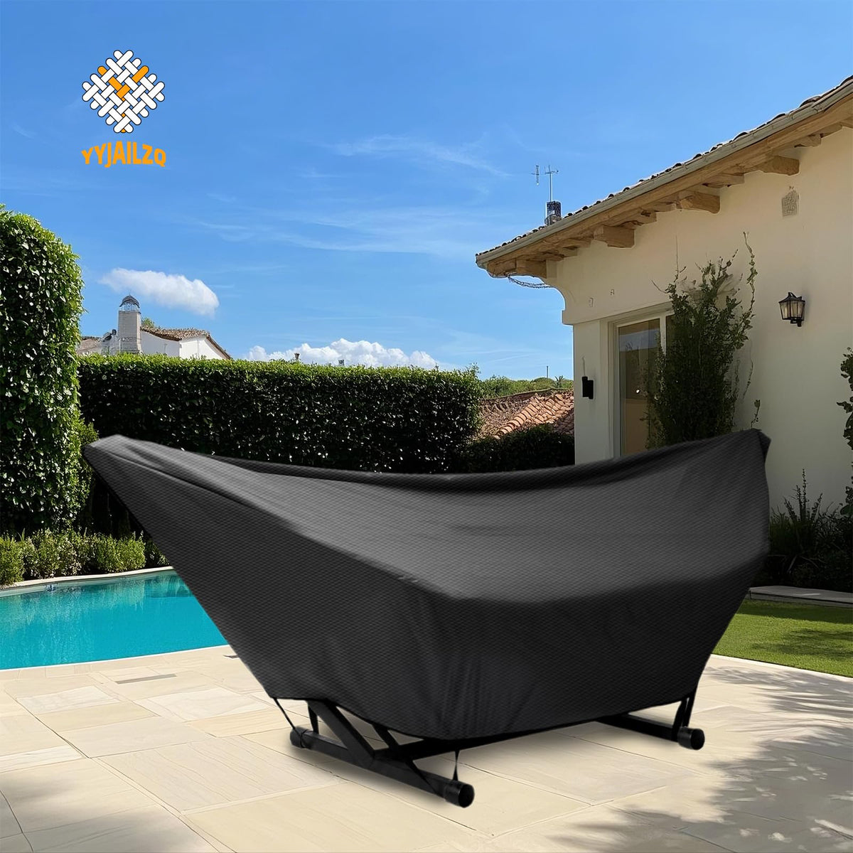 Garden patio beach setup with YYJAILZQ hammock cover protecting gear