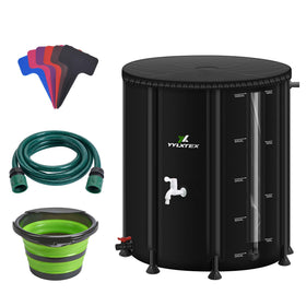 YYLXTEX 100gal collapsible rain barrel ready to harvest rainwater for gardens.
