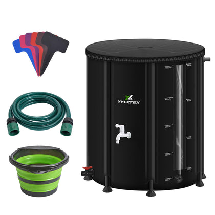 YYLXTEX 100gal collapsible rain barrel ready to harvest rainwater for gardens.