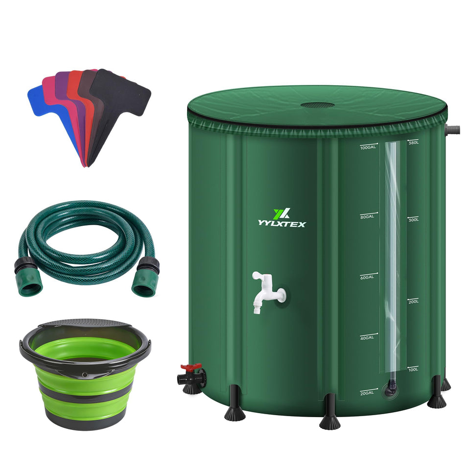 YYLXTEX rain barrel 100-gallon collapsible full view for efficient garden irrigation