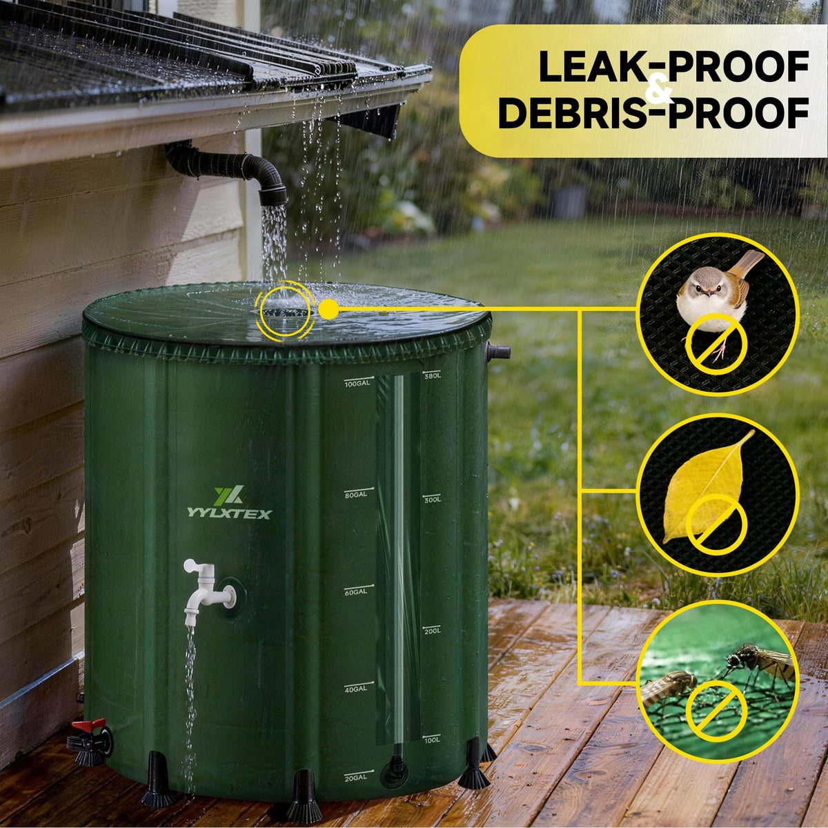 YYLXTEX quick-connect tap enables easy access to stored rainwater