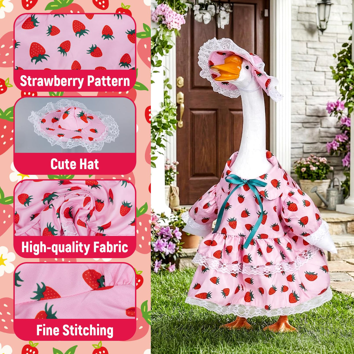 Close-up of colorful flower pattern on Yymobt dress and hat.