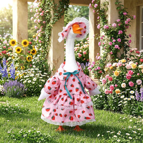 Easy-to-dress design allows quick seasonal refresh of lawn statue.