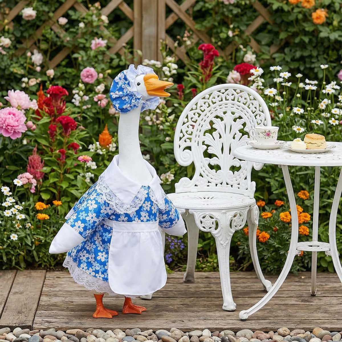 Yymobt flower dress close-up with hat detail enhances porch display.