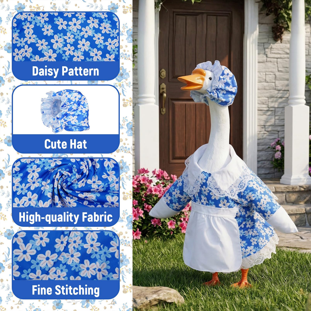 Yymobt goose statue wearing dress on porch boosts seasonal charm and welcoming vibes.