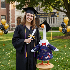 Yymobt cap with gold tassel detail on goose statue for celebratory open house