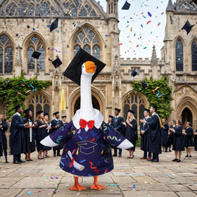 Yymobt graduation gown with bow tie on goose statue for garden party vibe