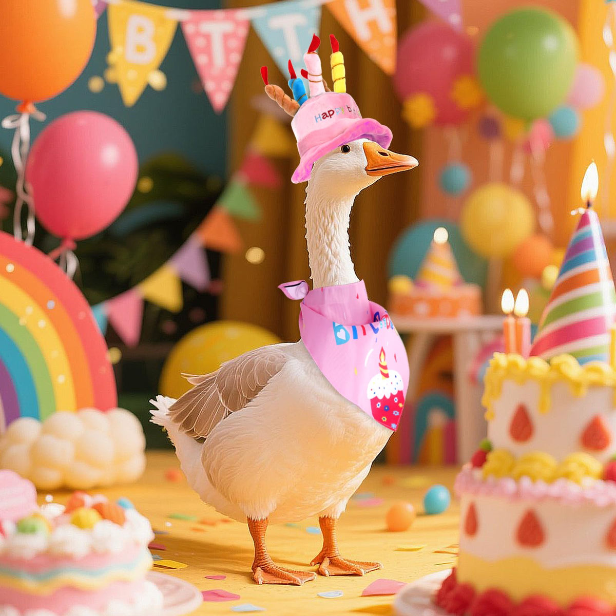 Yymobt Happy Birthday bandana on goose enhances party visibility