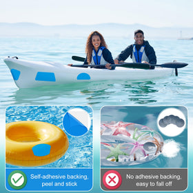 Yyndelicate patch applied to inflatable boat for watertight seal.