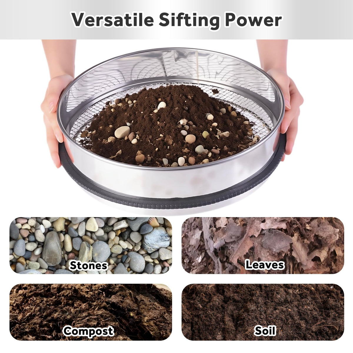 YYPTIEN reinforced cross-bracing adds rustproof durability during sifting.