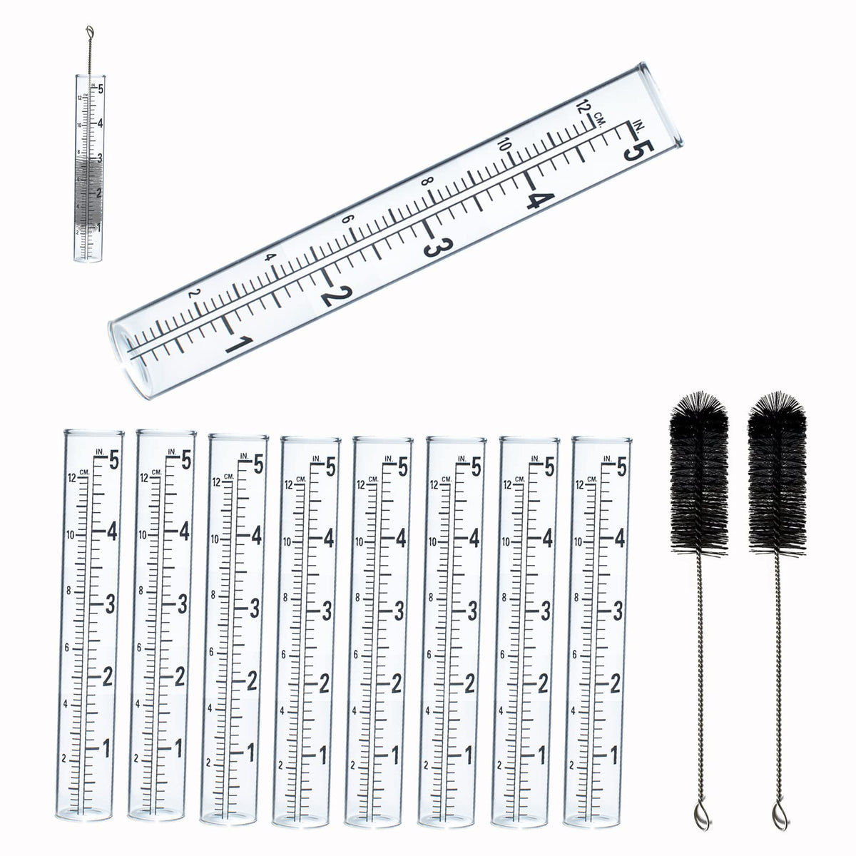 YZDTECH 8-pack glass rain gauge tubes for easy yard weather tracking.