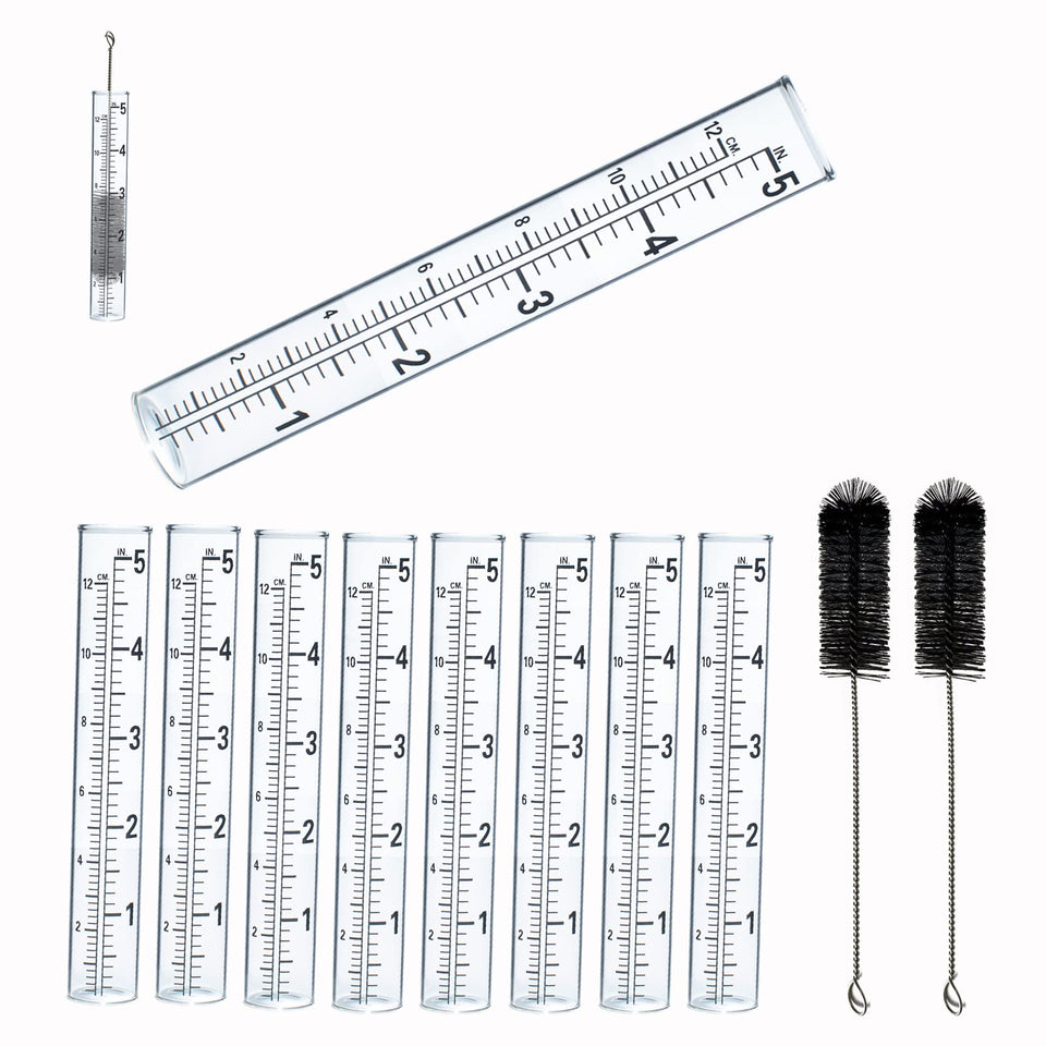 YZDTECH 8-pack glass rain gauge tubes for easy yard weather tracking.
