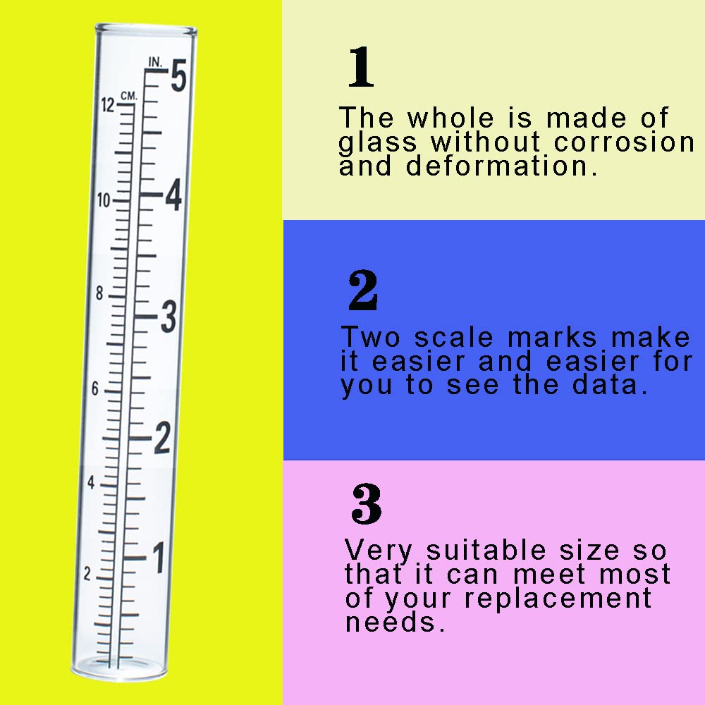 YZDTECH glass rain gauge tube with standard inch increments for quick reads.