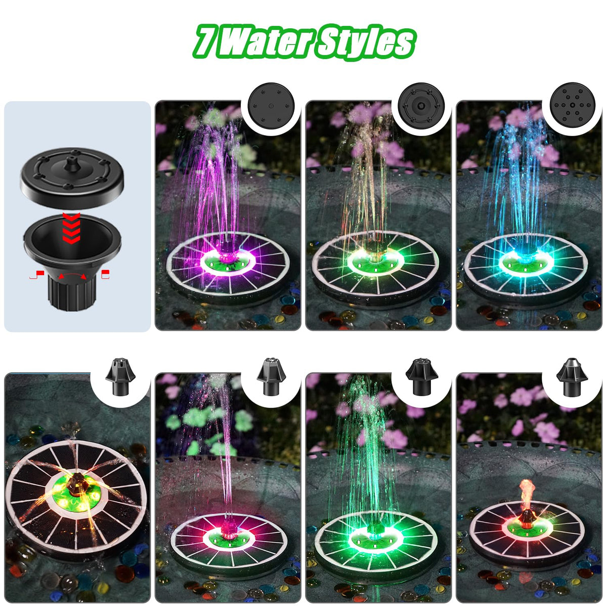 Yzert 2200mAh battery enables extended night operation of the solar fountain.