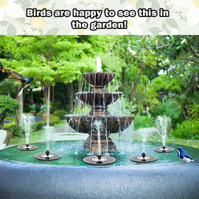 Yzert Solar Fountain assembled in a bird bath for a serene display