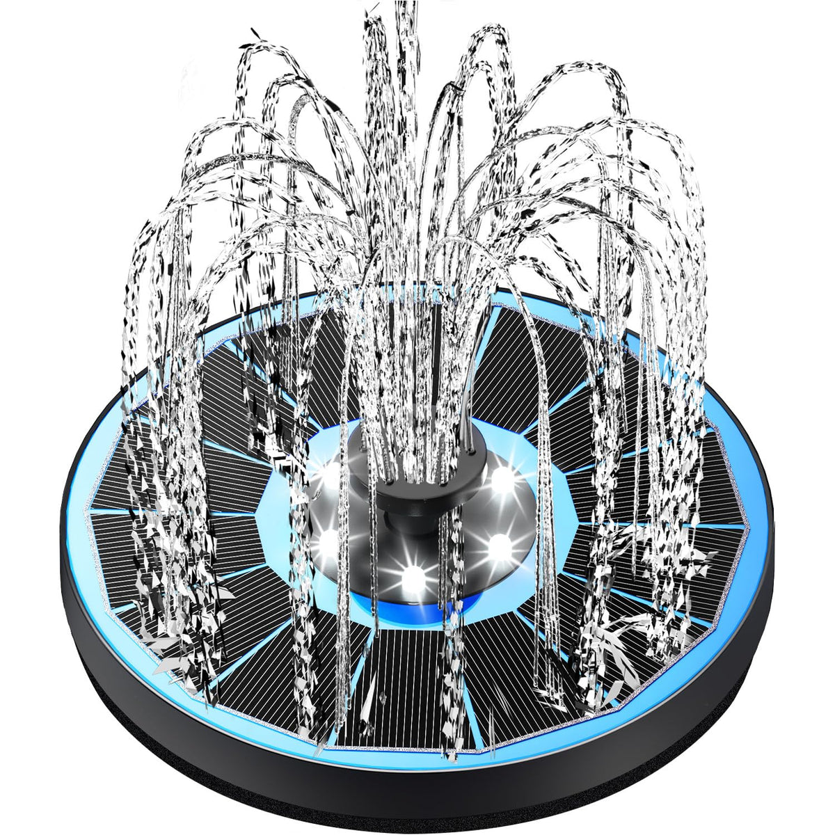 Yzert solar fountain glass panel in blue showcases clear water display and easy cleaning