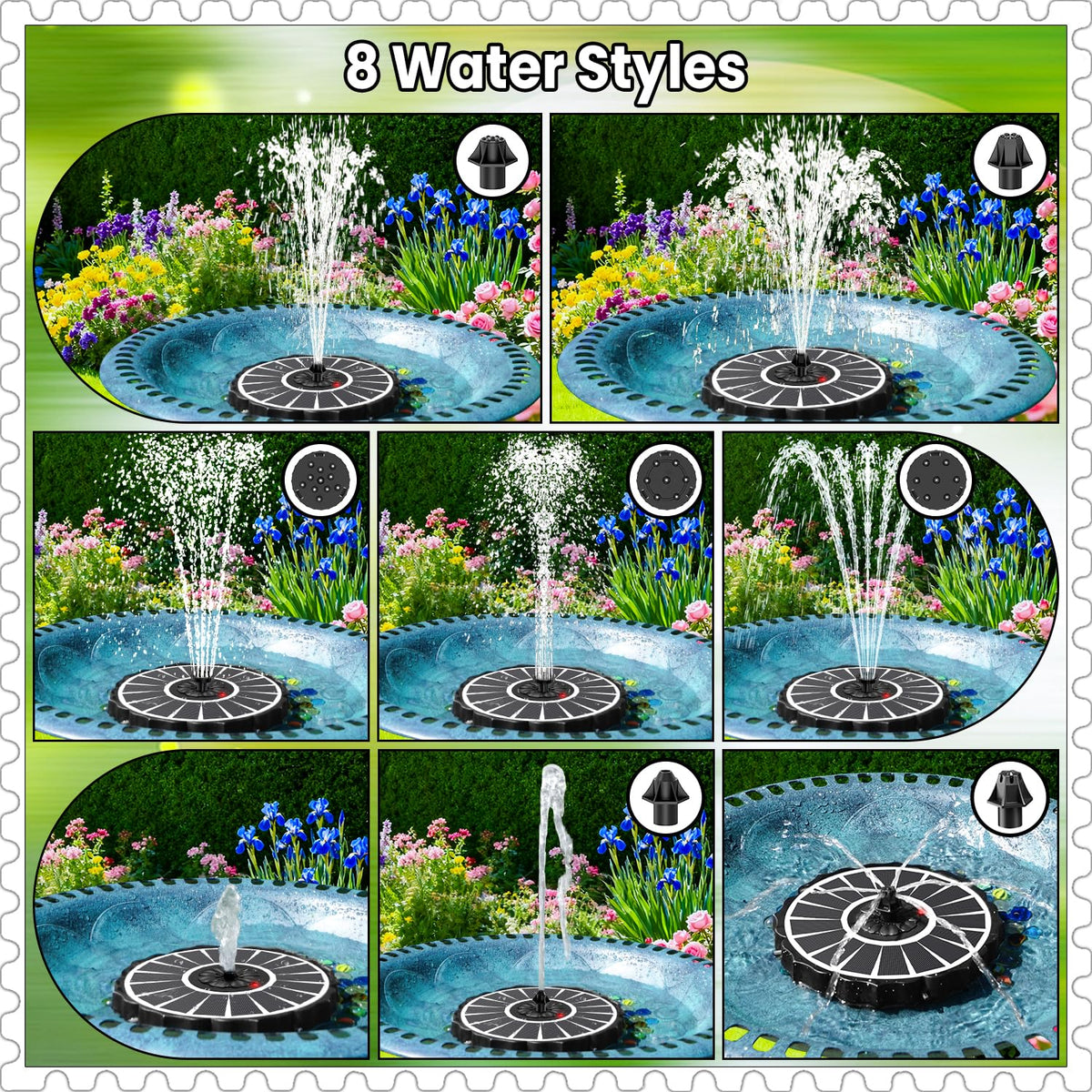 Yzert solar fountain with glass panel for efficient performance in shade.