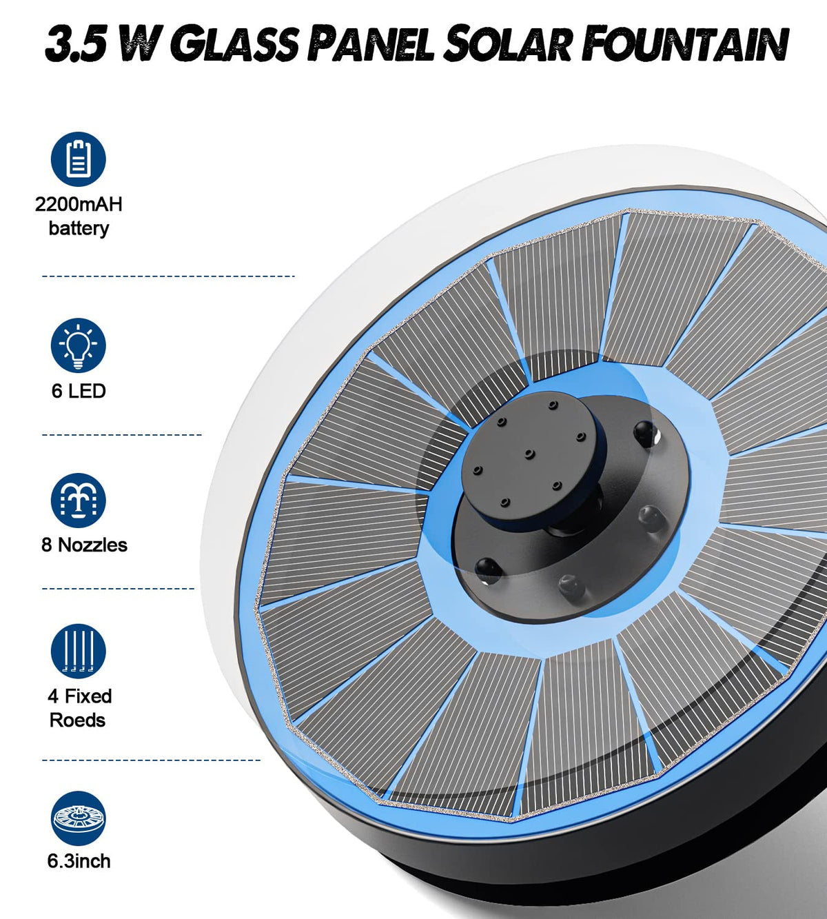 Yzert solar fountain LEDs illuminate garden at night for ambience