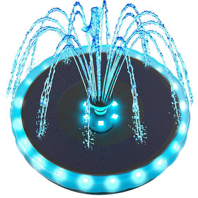 Yzert solar fountain with matte panel creates color reflections on water at night for bird baths.