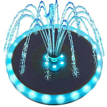 Yzert solar fountain with matte panel creates color reflections on water at night for bird baths.