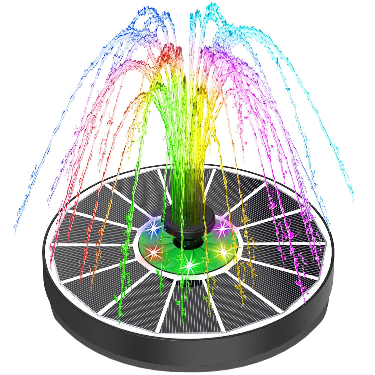 Yzert solar fountain with glass panel for birdbath and efficient light capture.